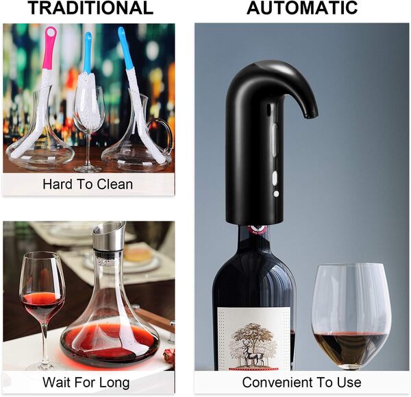 RICANK Aérateur de vin électrique avec bec verseur décanteur portable à une touche et distributeur de vin pour vin rouge et blanc Distributeur automatique multiintelligent Rechargeable par USB Noir