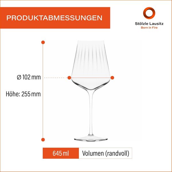 Stölzle Lausitz Symphony Lot de 6 verres à vin bordeaux de 650 ml – Verres en cristal durables et tendances modernes fabriqués en Allemagne, sans plomb et passent au lave-vaisselle – Verrerie élégante