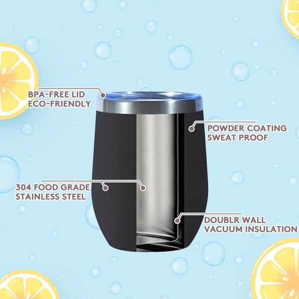 Dongni Lot de 16 verres à vin isothermes sans pied en acier inoxydable de 355 ml pour garder les boissons froides pendant 6 heures, chaudes pendant 3 heures, antidérapant, tasse isotherme facile à