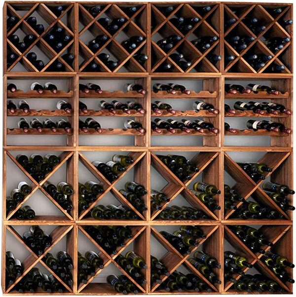 Cave à vin/Etagère/Système Cube 50 - Etagère Murale modulaire 320 Bouteilles - 16 modules en Bois Massif CUBO - Couleur Noyer - Dim. 200 x 200 x 25p. cm.