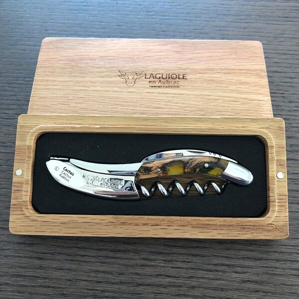 LAGUIOLE EN AUBRAC L Tire bouchon sommelier, manche en ambre cactus, tire bouchon avec coupe capsule et décapsuleur