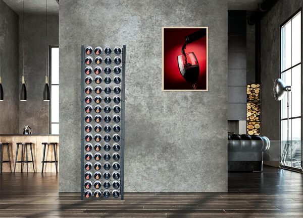 Lendo Online Casier à vin - Armoire à vin - Porte-Bouteille de vin - Stockage de vin avec Tire-Bouchon Noir Revêtement en Poudre Métal Acier Porte-Bouteilles Style (45x20x160cm (64 Bouteilles))
