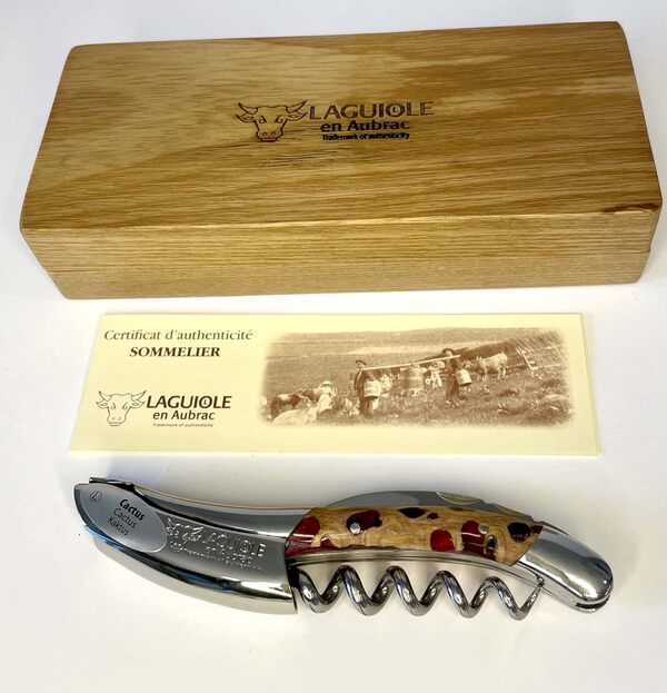 LAGUIOLE EN AUBRAC L Tire bouchon sommelier, manche cactus fuchsia, tire bouchon avec coupe capsule et décapsuleur