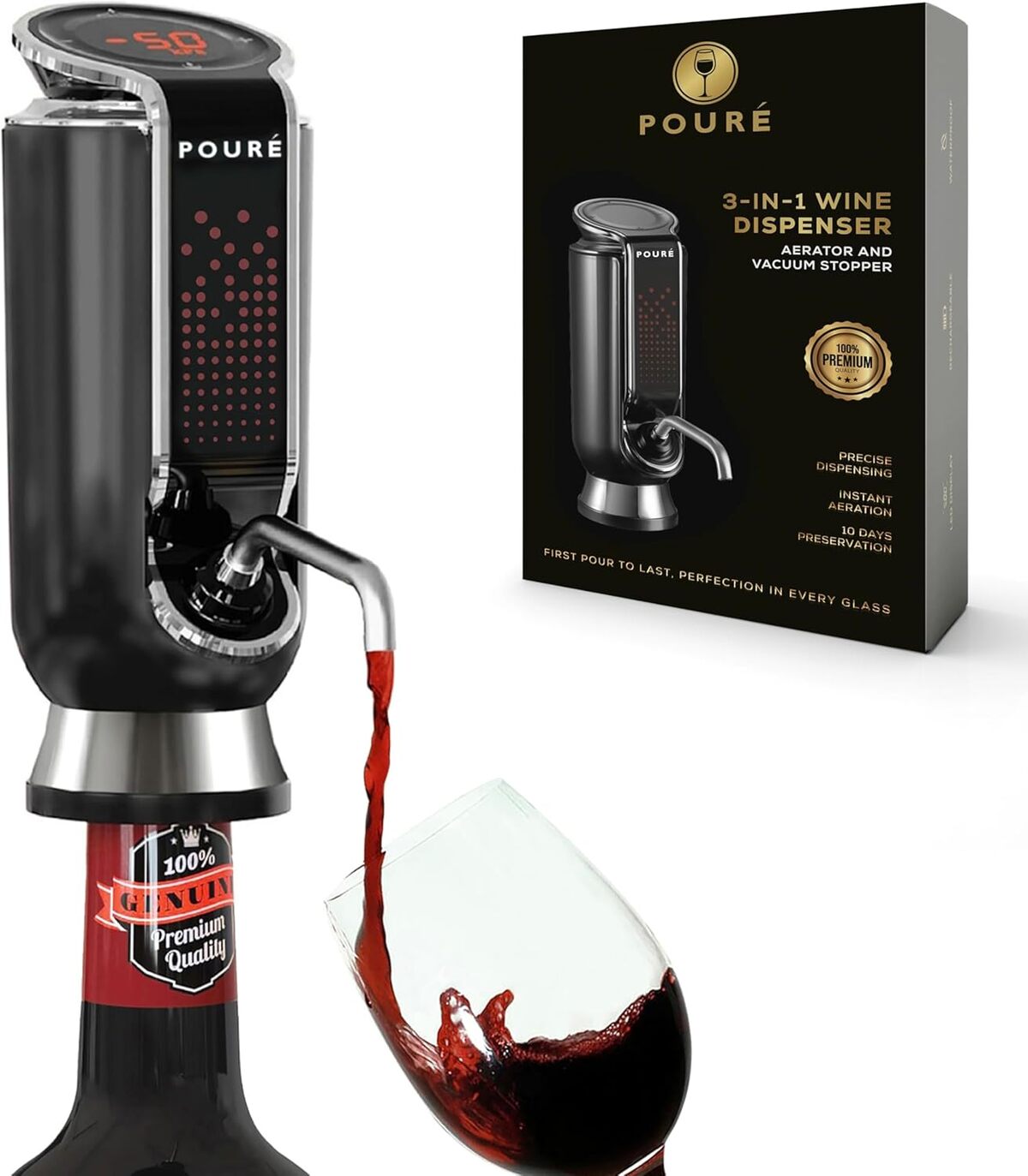 Test : distributeur de vin 3 en 1 POURÉ, aérateur et bouchon sous vide