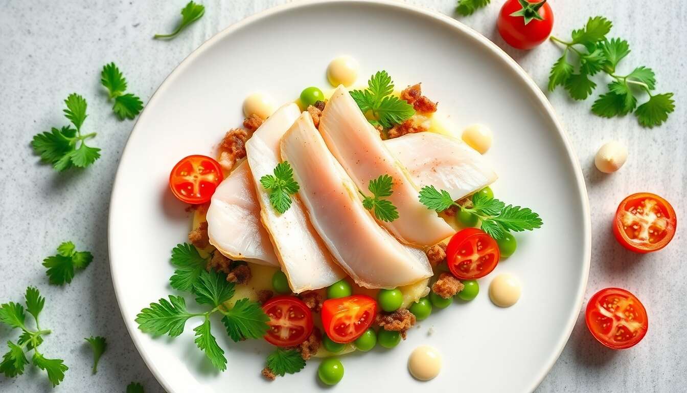 Homard et maquereau : mayonnaise de petits pois et purées duo
