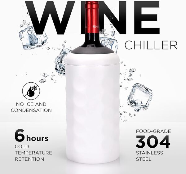 Refroidisseur de vin de qualité supérieure – Refroidisseur de bouteille de vin à double paroi, isotherme sous vide pour la plupart des bouteilles de champagne et de vin de 750 ml