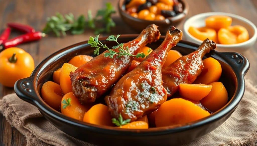 Tajine de canard confit aux carottes et abricots