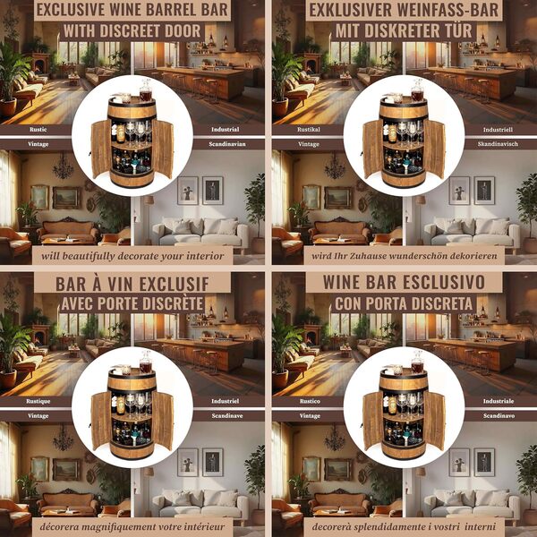Creative Cooper Tonneau à vin - Casier à vin - Armoire à Alcool - Étagère à Bouteilles en Bois - Tonneau en Bois - Meubles de tonneau - en Bois de conifère - Bar à Baril avec Porte - 80 cm (wengé)