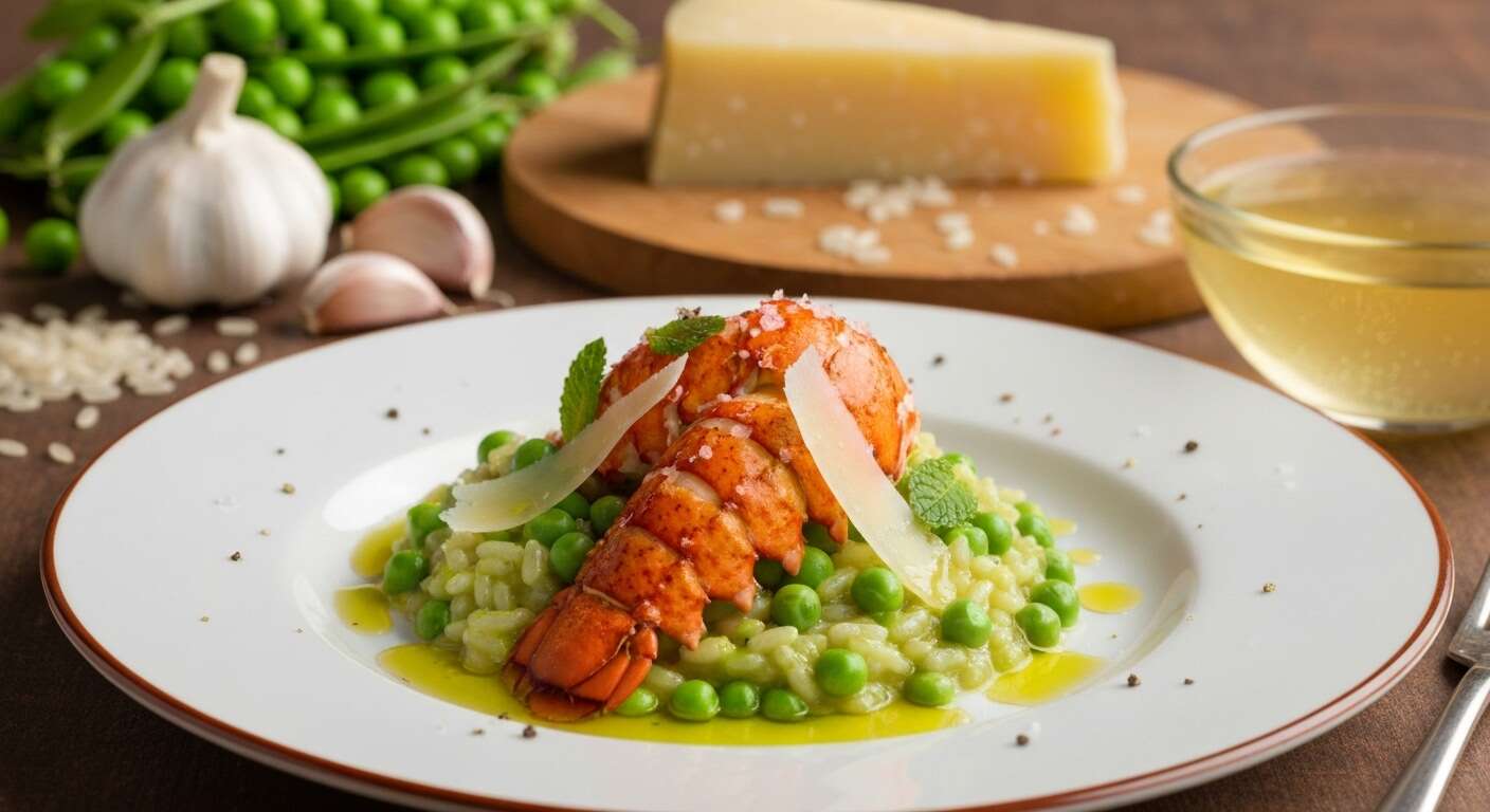 Risotto homard et coulis de pois : délice gourmand