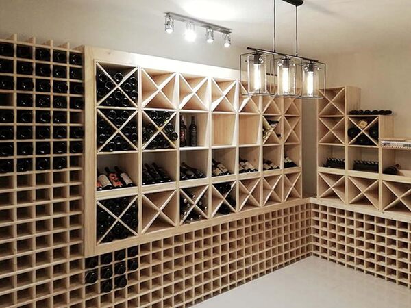 Système d'étagères modulaires à vin PRIMAVINO en pin naturel, empilable/extensible