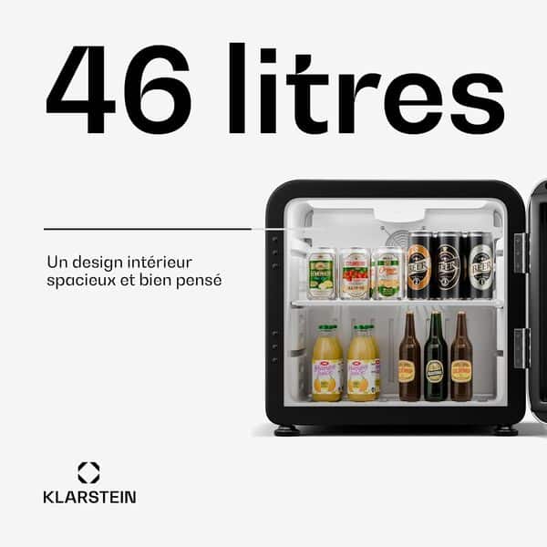Klarstein Audrey Evo Réfrigérateur à boissons - 46 L Vitrine réfrigérée à boissons, Porte à double vitrage, Éclairage LED, Température 0-10°C, Design rétro, Classe Énergétique C [Classe énergétique C]
