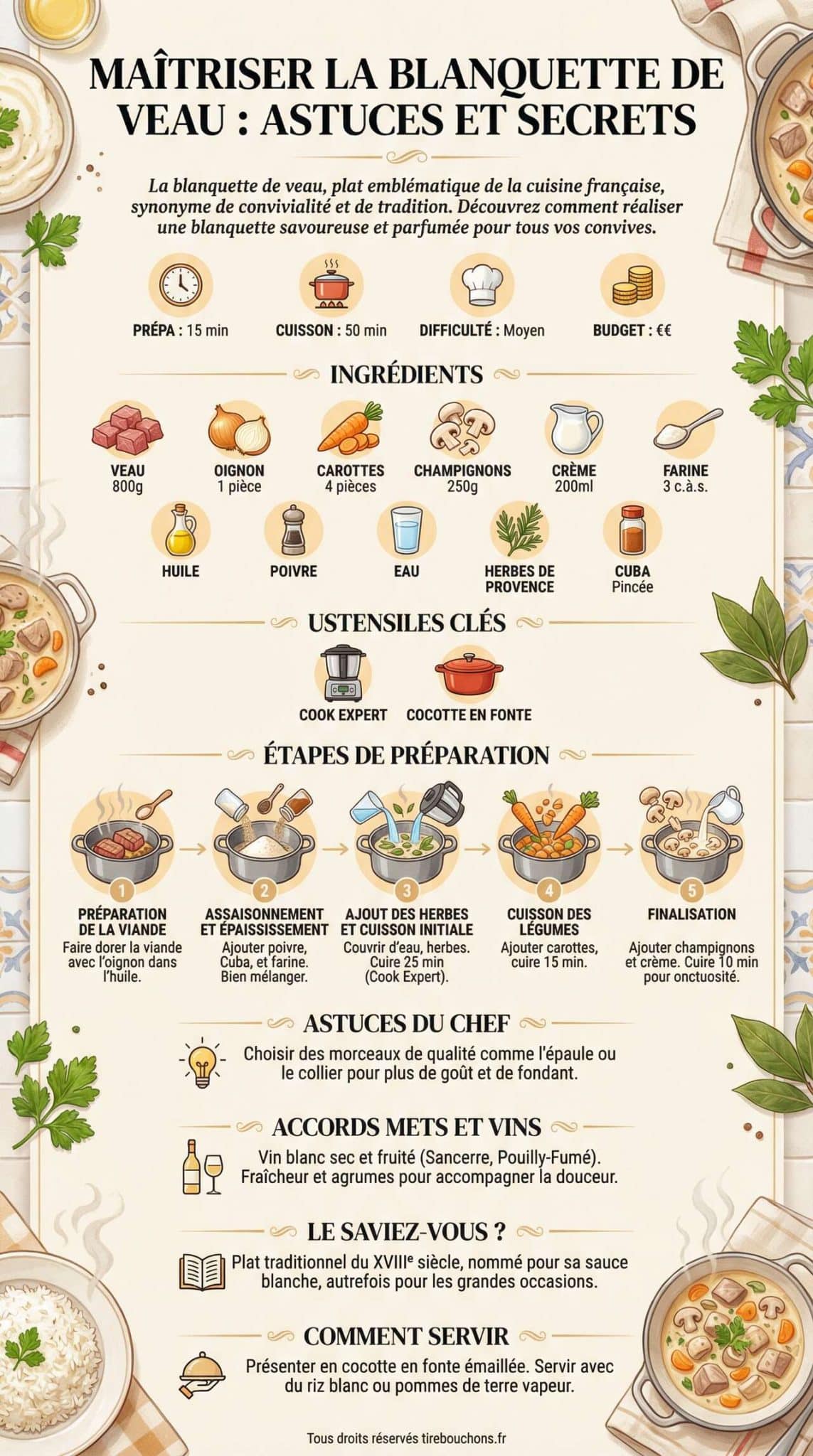 Infographie de la recette Ma&icirc;triser la blanquette de veau : astuces et secrets