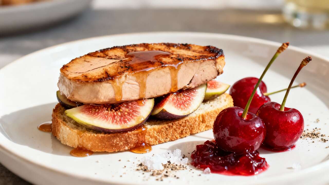 Délice de foie gras poêlé aux cerises