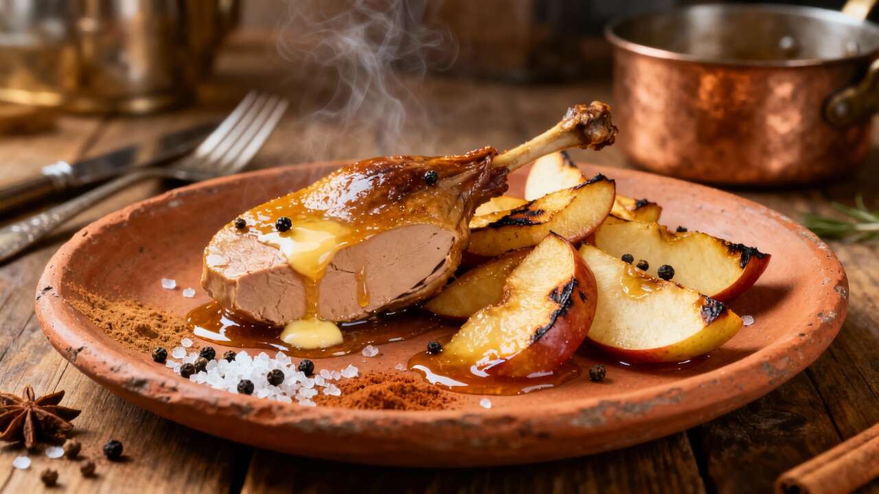 Foie gras de canard aux épices et pommes grillées