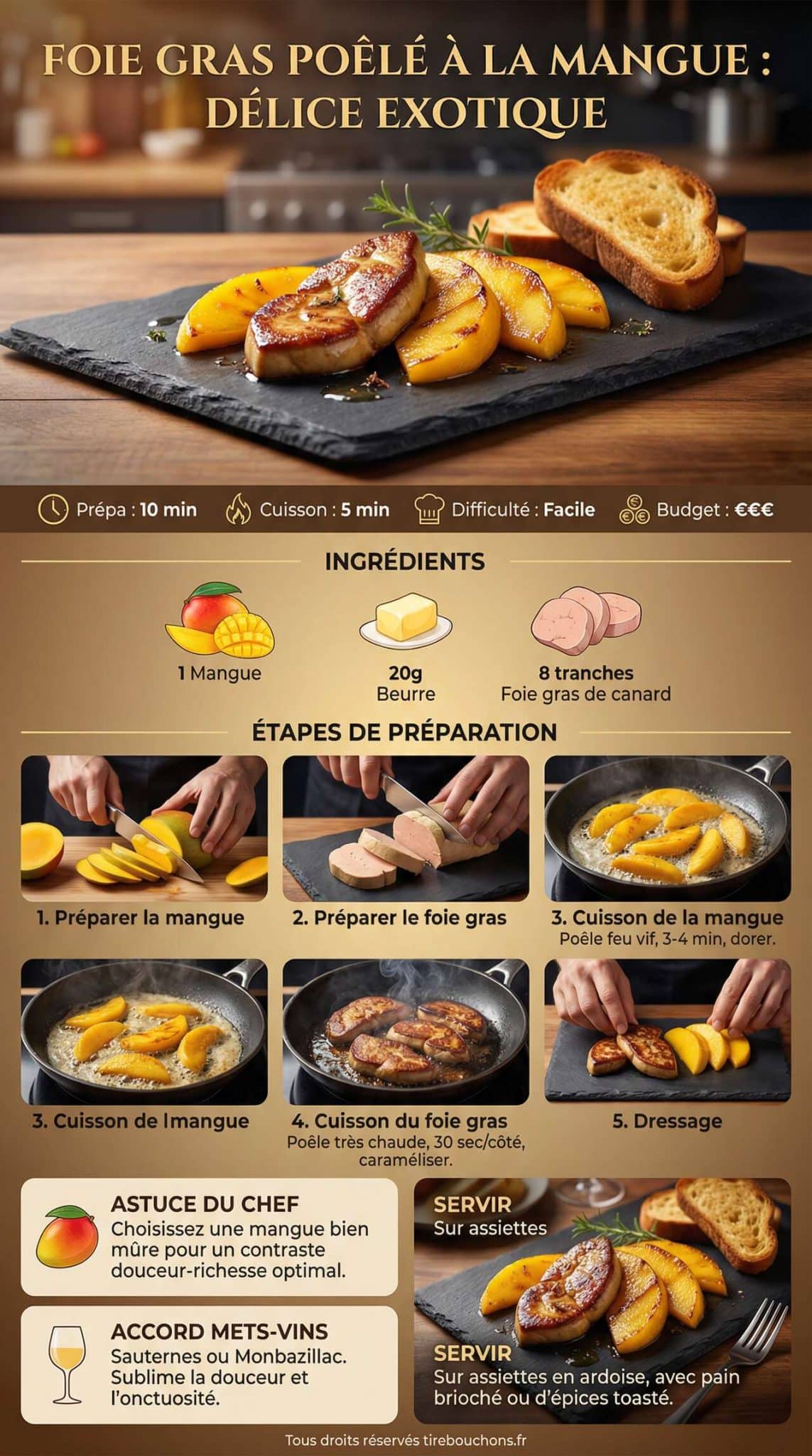 Fiche recette Foie gras po&ecirc;l&eacute; &agrave; la mangue : d&eacute;lice exotique