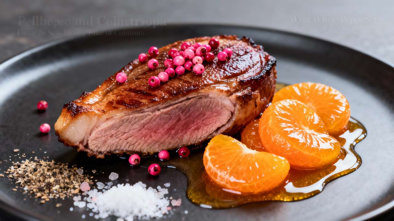 Délice de canard aux baies roses et mandarines poêlées