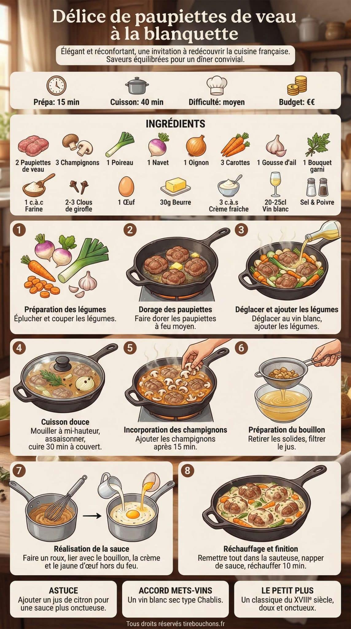 Fiche recette D&eacute;lice de paupiettes de veau &agrave; la blanquette