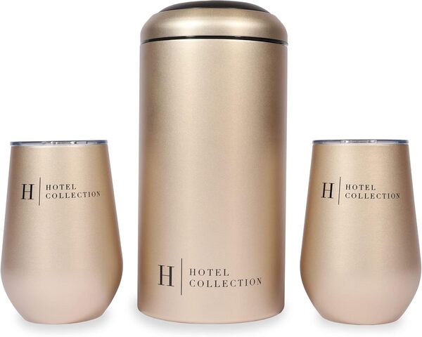 Aroma360 Hotel Collection Ensemble refroidisseur de vin et gobelet – Cadeau idéal pour bouteille de vin isotherme en acier inoxydable et 2 verres à vin, isolés sous vide, en acier inoxydable