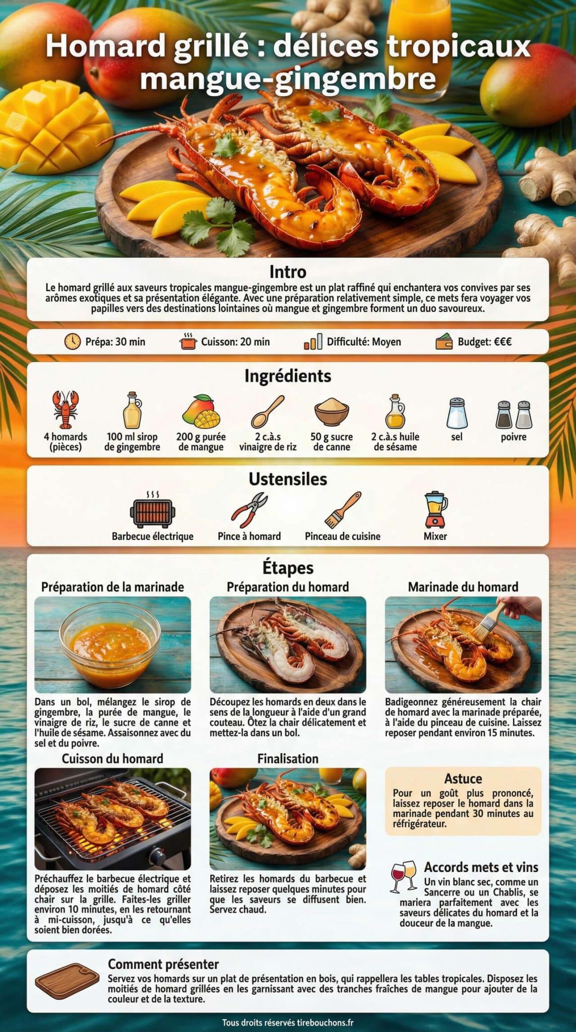 Fiche recette Homard grill&eacute; : d&eacute;lices tropicaux mangue-gingembre