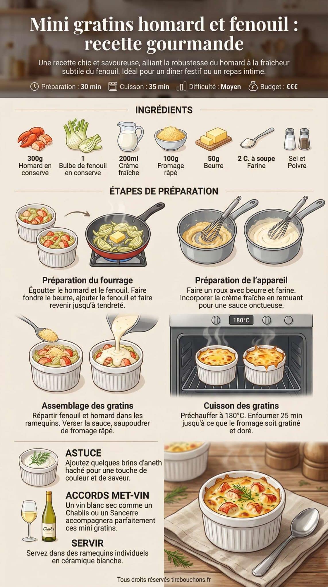 Fiche recette Mini gratins homard et fenouil : recette gourmande