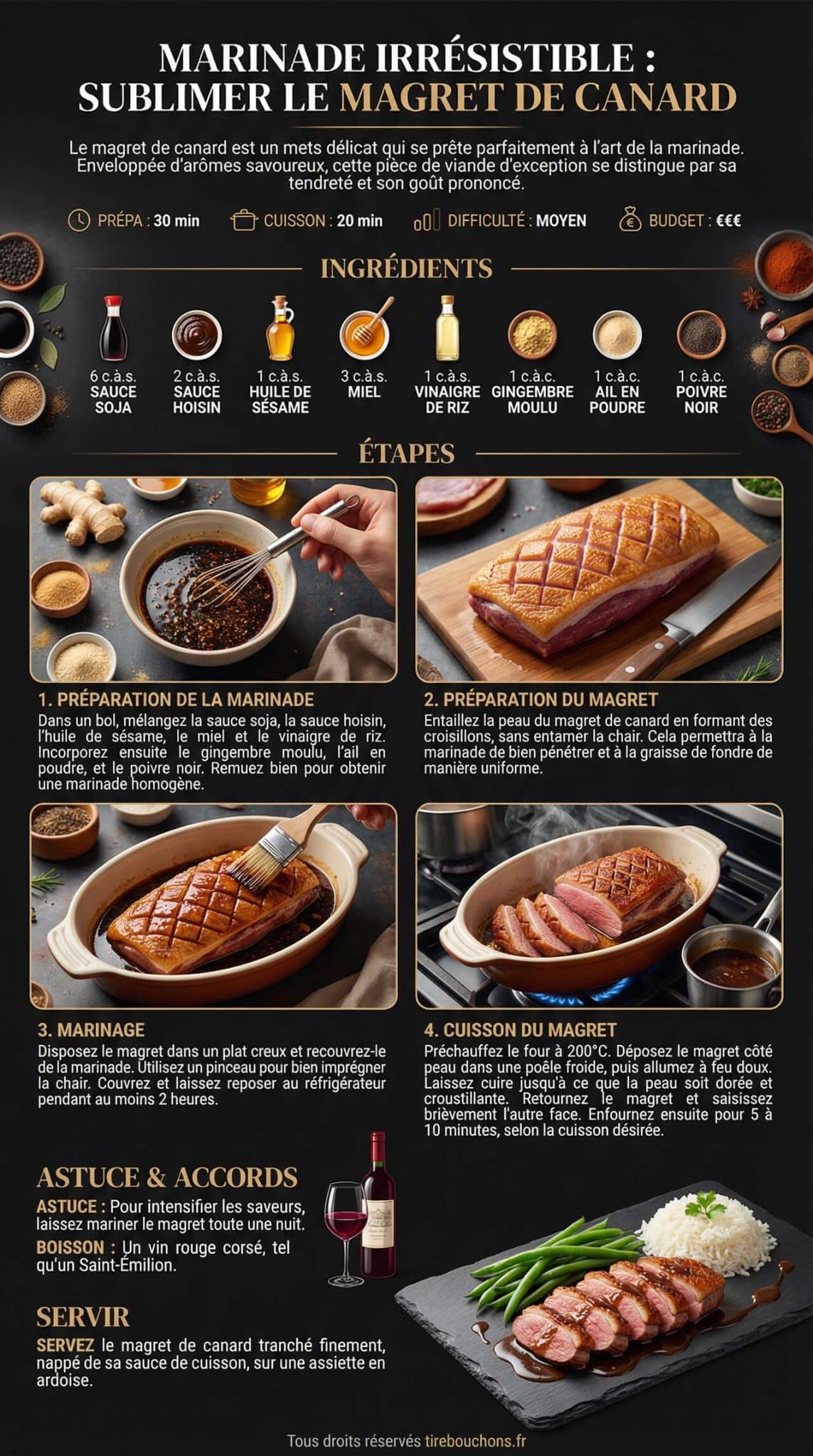 Fiche recette Marinade irrésistible : sublimer le magret de canard Fiche recette Marinade irrésistible : sublimer le magret de canard