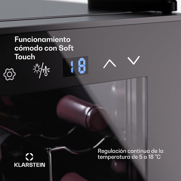 Klarstein Cave a Vin, Caves à Vin de Conservation de 21L, Porte en Verre, Cave a Vins à Zone Unique, Bar Int/Ext, Frigo Vin, Armoire a Vin, Cave a Vin de Vieillissement, Cave à Vin 8 Bouteilles [Classe énergétique E]
