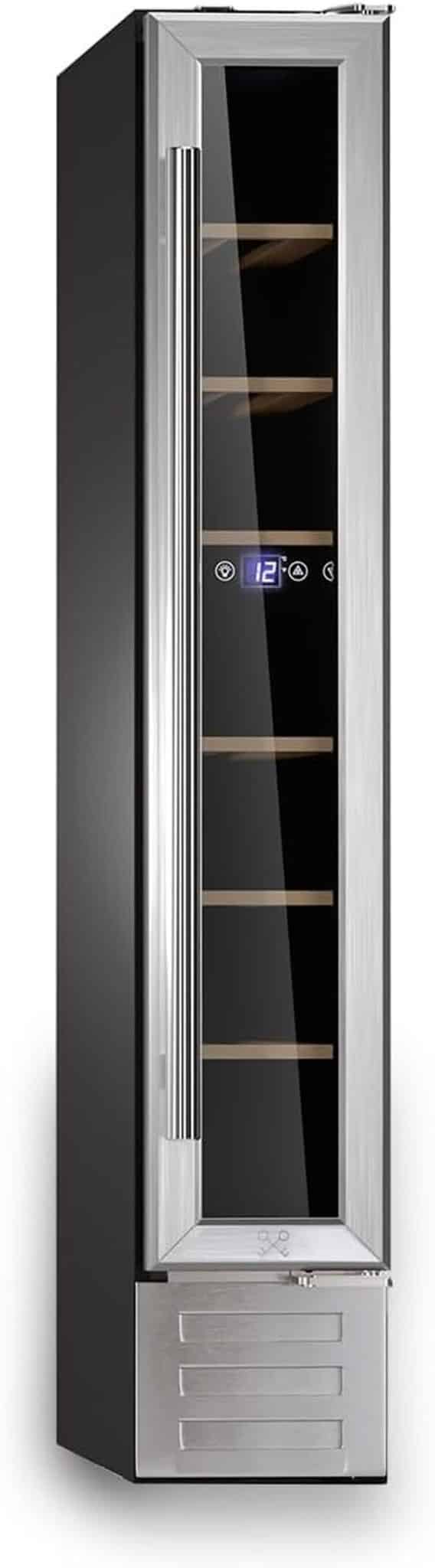 LES PETITS CHAMPS Cave à Vin Encastrable 7 Bouteilles CAVSE7, Capacité 22L, Portes en Acier Inoxydable, Réglable de 5°C à 22°C, Système Thermodynamique, Éclairage LED, Anti-UV, 6 étagères [Classe énergétique G]