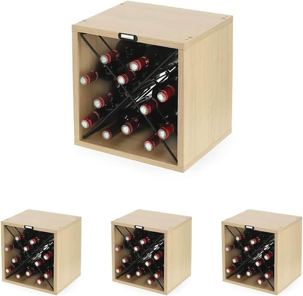 Test du range-bouteilles Compacteur empilable : design bois naturel et métal