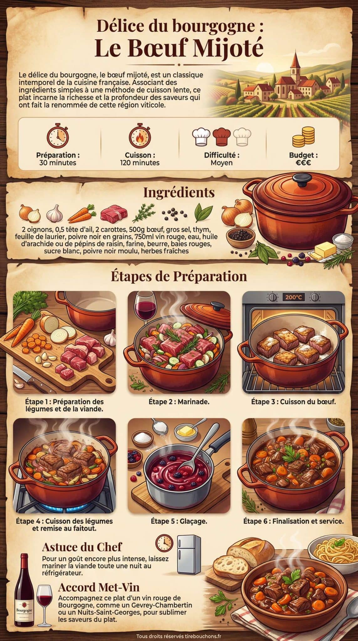 Fiche recette D&eacute;lice du bourgogne : le b&oelig;uf mijot&eacute;