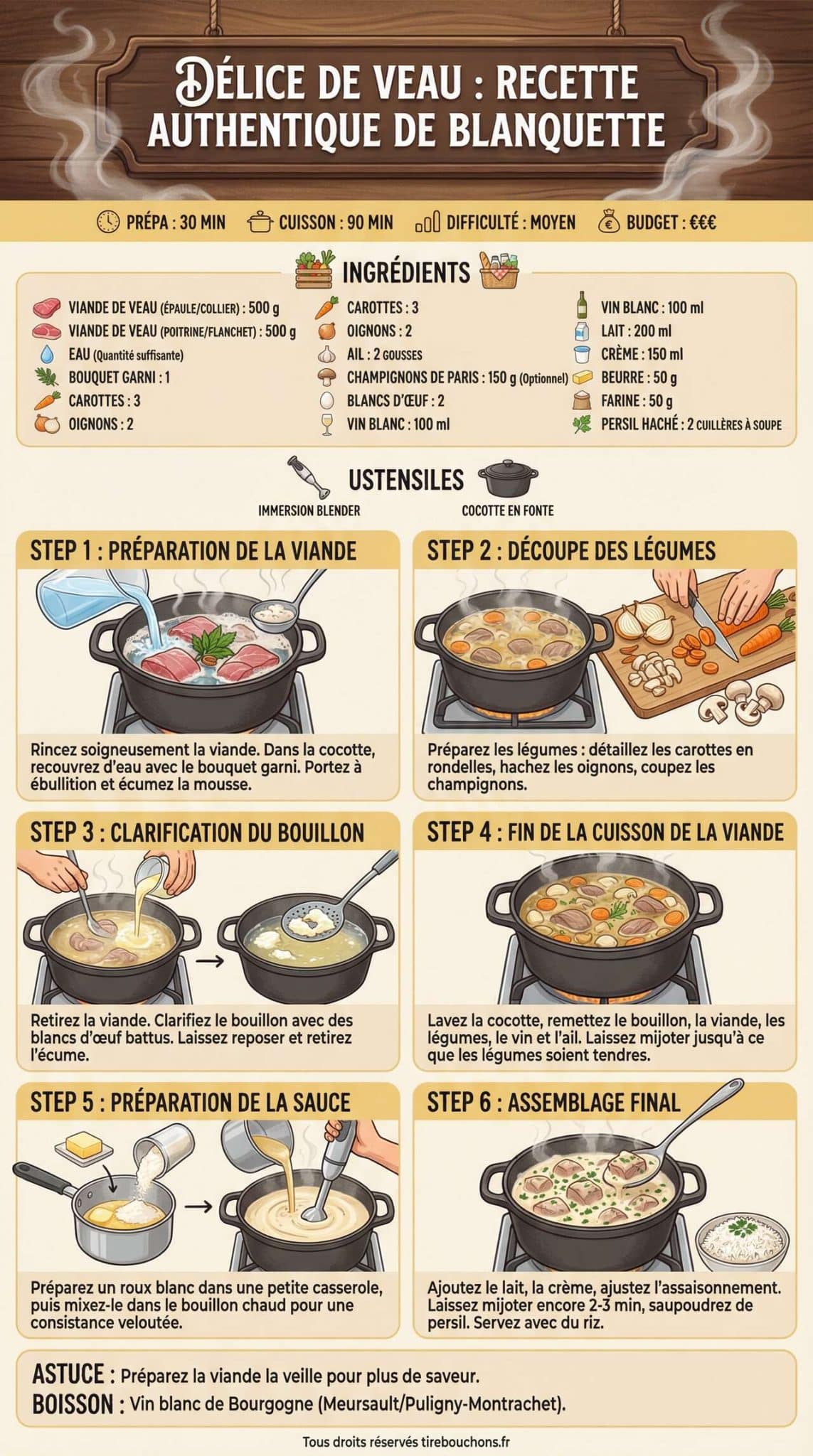 Fiche recette D&eacute;lice de Veau : recette Authentique de Blanquette