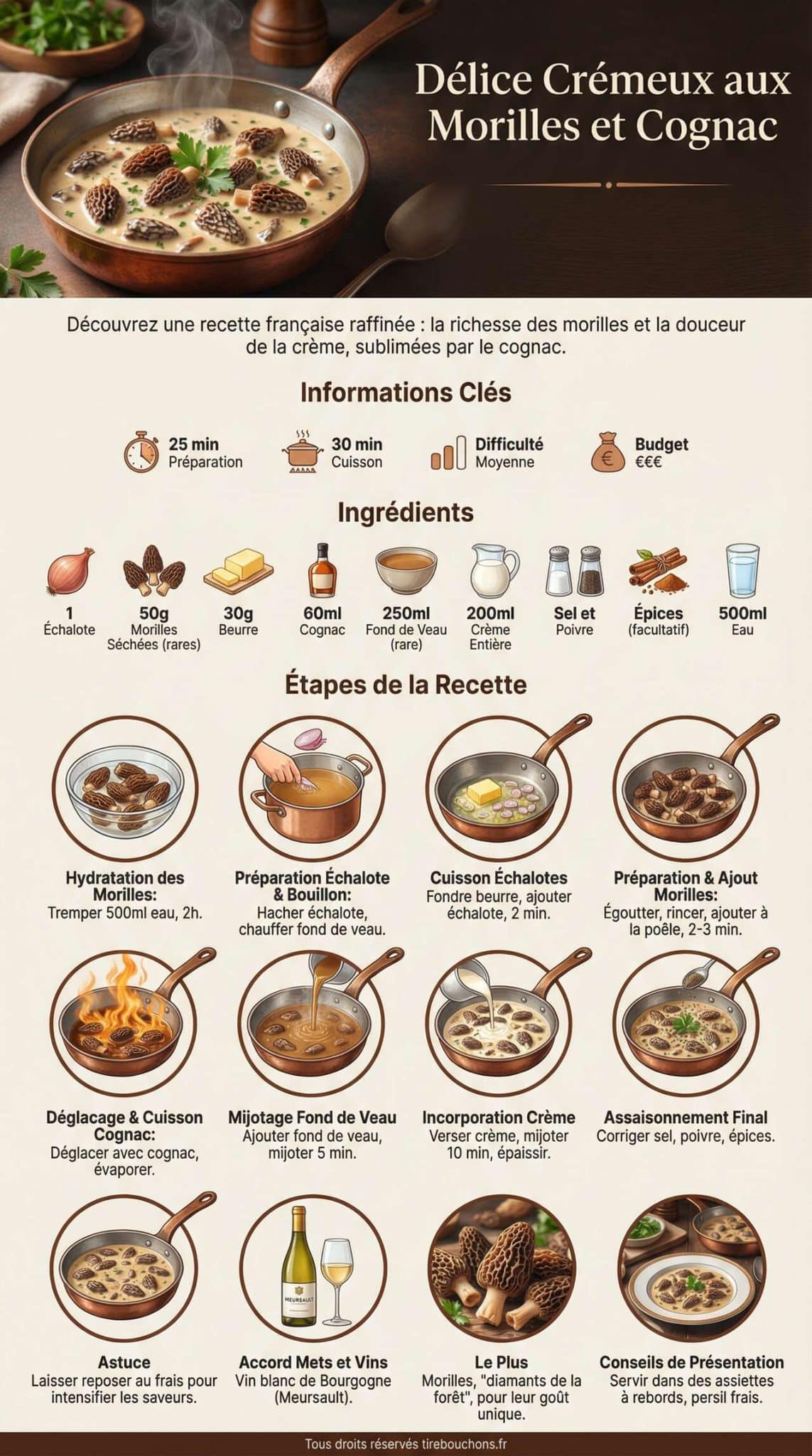 Fiche recette Délice Crémeux aux Morilles et Cognac Fiche recette Délice Crémeux aux Morilles et Cognac