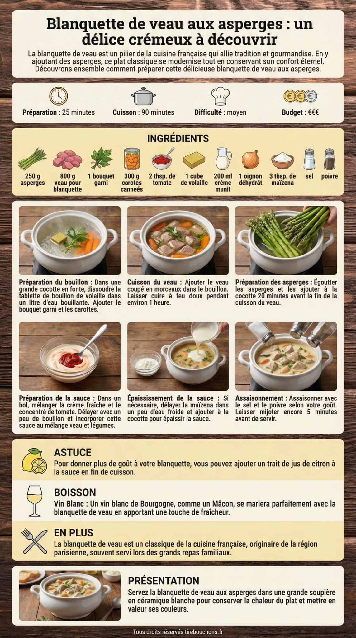 Fiche recette Blanquette de veau aux asperges : un d&eacute;lice cr&eacute;meux &agrave; d&eacute;couvrir