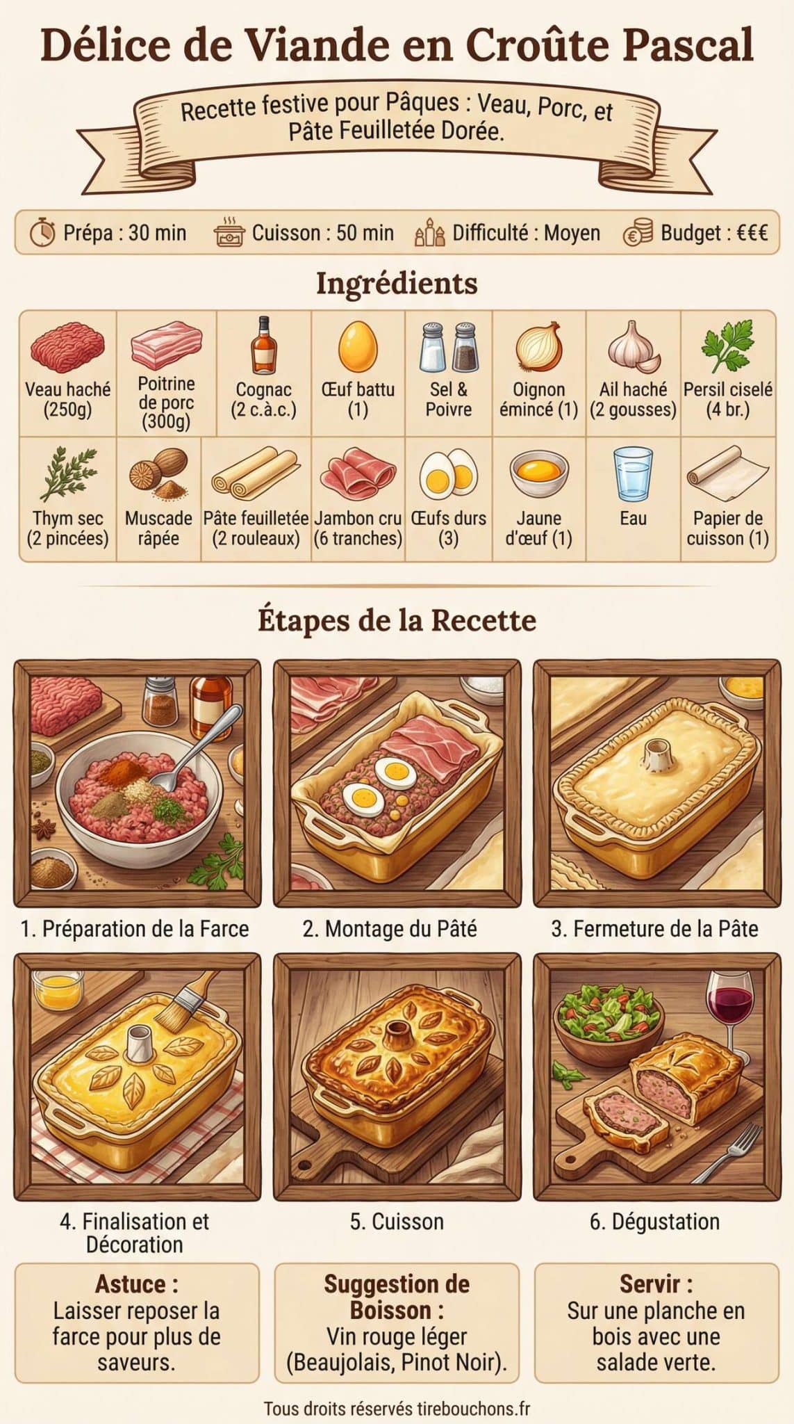 Fiche recette D&eacute;lice de viande en cro&ucirc;te pascal
