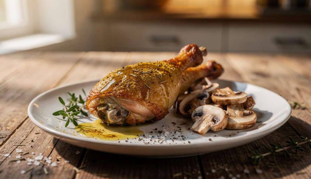 Cuisse de poulet rôti au four avec champignons : recette facile