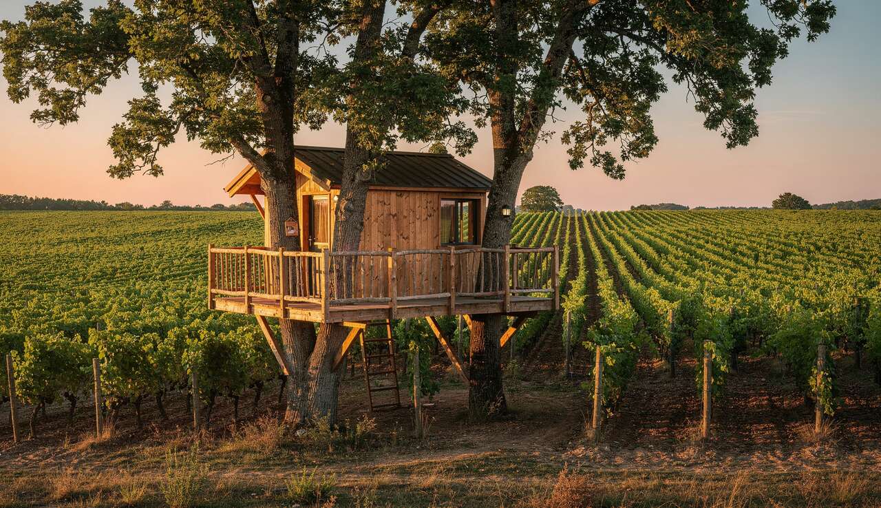 Cabanes perch&eacute;es au c&oelig;ur du vignoble