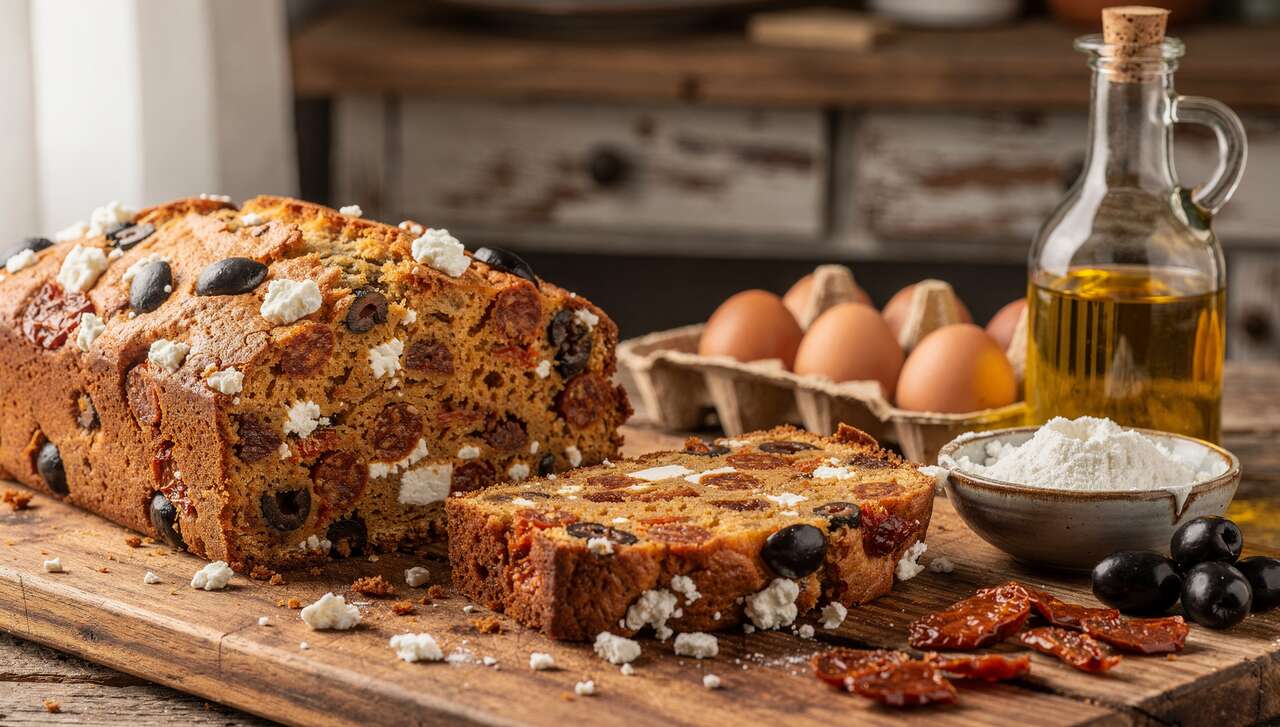 Cake chorizo, feta, olive et tomate séchée : recette savoureuse