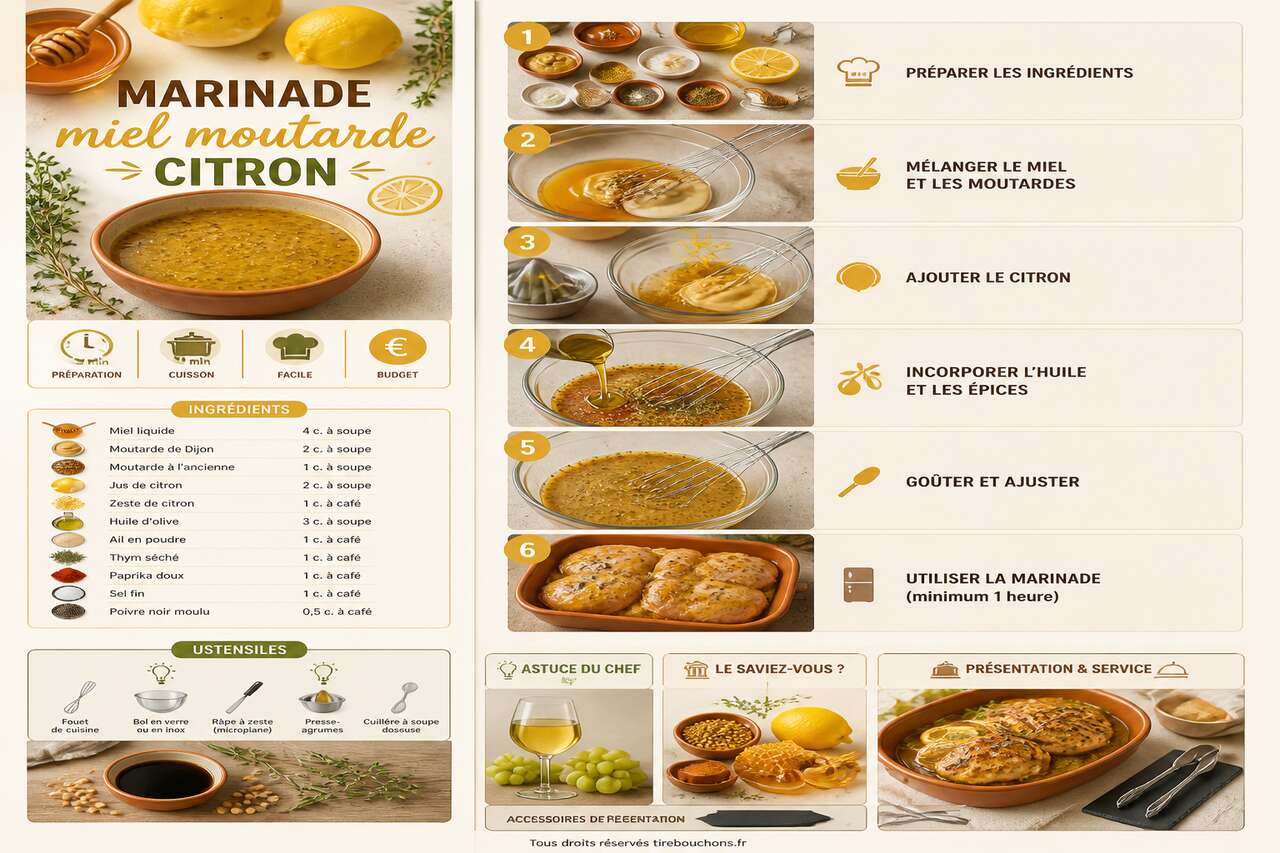 Fiche recette Marinade miel moutarde citron : recette savoureuse
