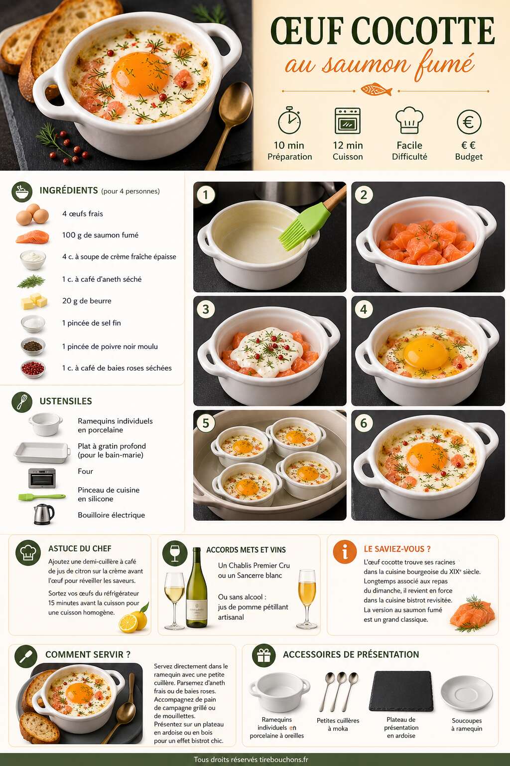 Fiche recette Oeuf cocotte au saumon fum&eacute; : recette gourmande