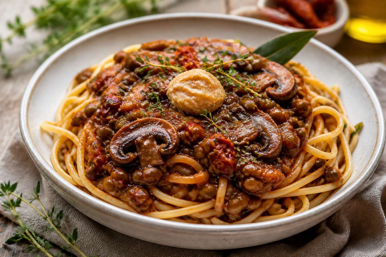 Bolognaise végétarienne : lentilles et champignons