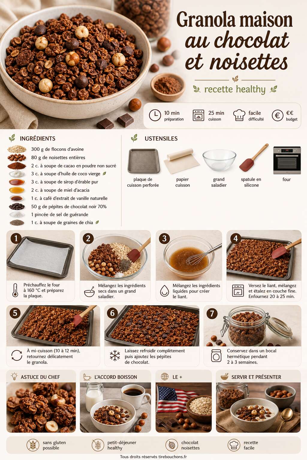Fiche recette Granola maison au chocolat et noisettes : recette healthy