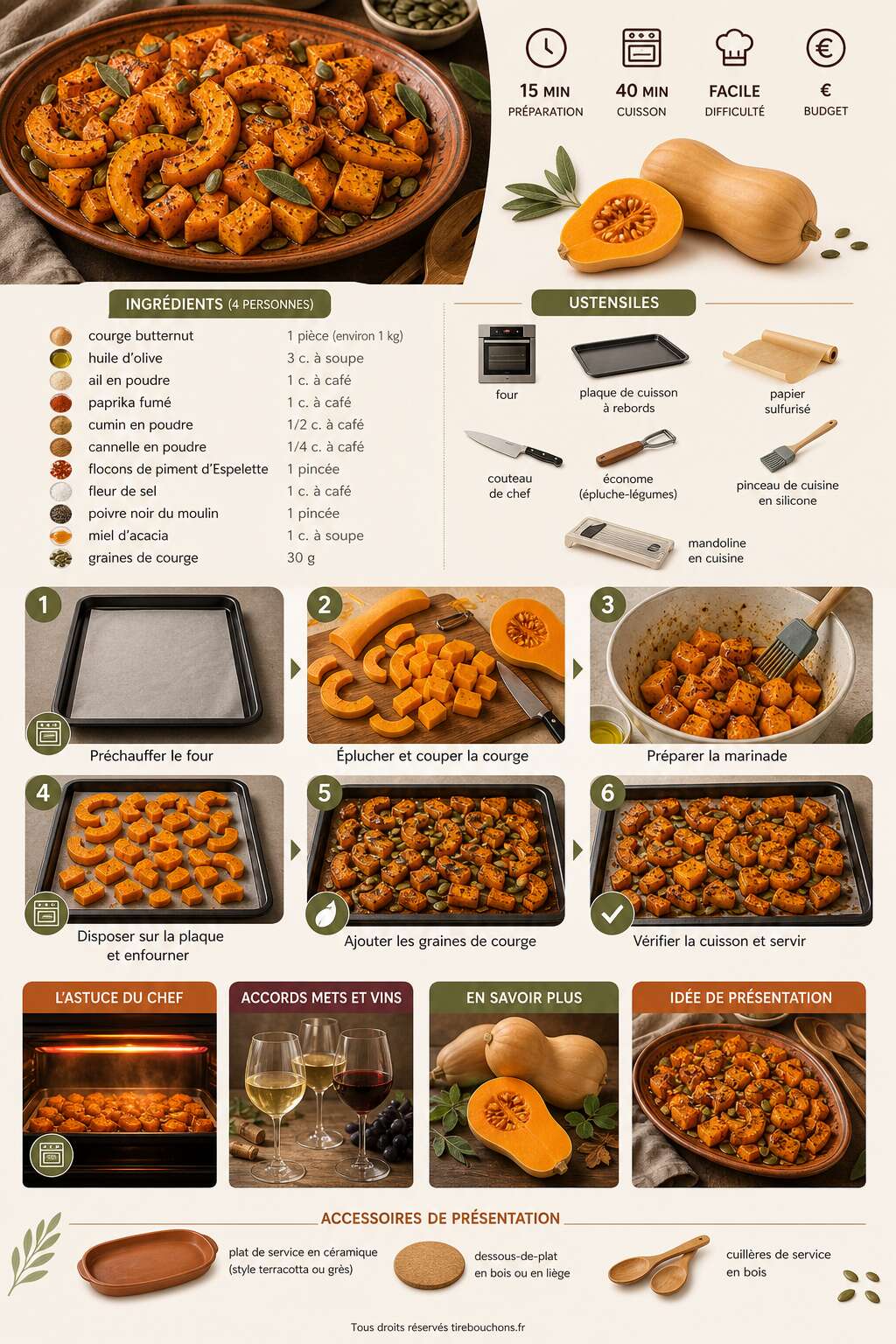 Fiche recette Recette de courge butternut rôtie au four Fiche recette Recette de courge butternut rôtie au four