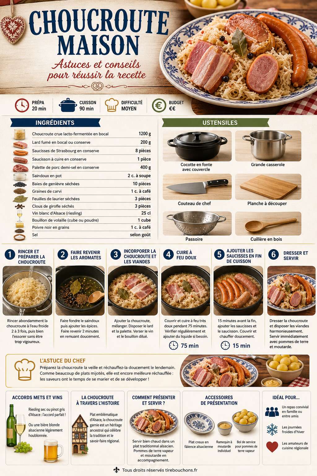 Fiche recette Choucroute maison : astuces et conseils pour réussir la recette Fiche recette Choucroute maison : astuces et conseils pour réussir la recette