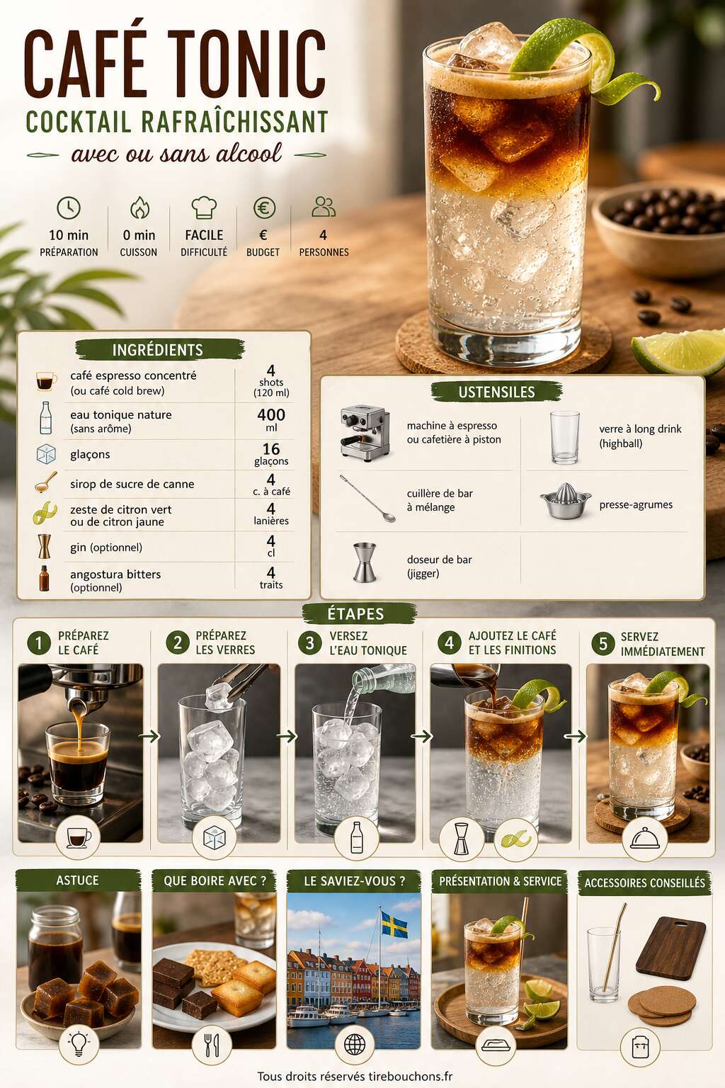 Fiche recette Café tonic : cocktail rafraîchissant avec ou sans alcool Fiche recette Café tonic : cocktail rafraîchissant avec ou sans alcool