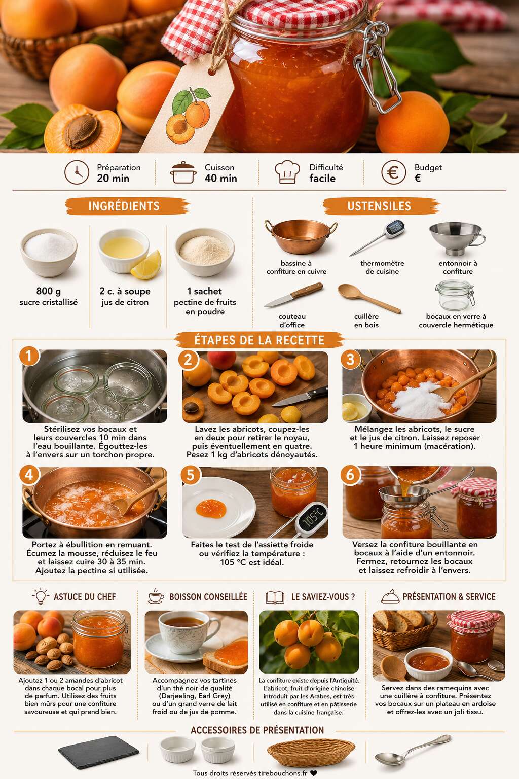 Fiche recette Confiture d'abricot maison : recette facile et savoureuse Fiche recette Confiture d'abricot maison : recette facile et savoureuse