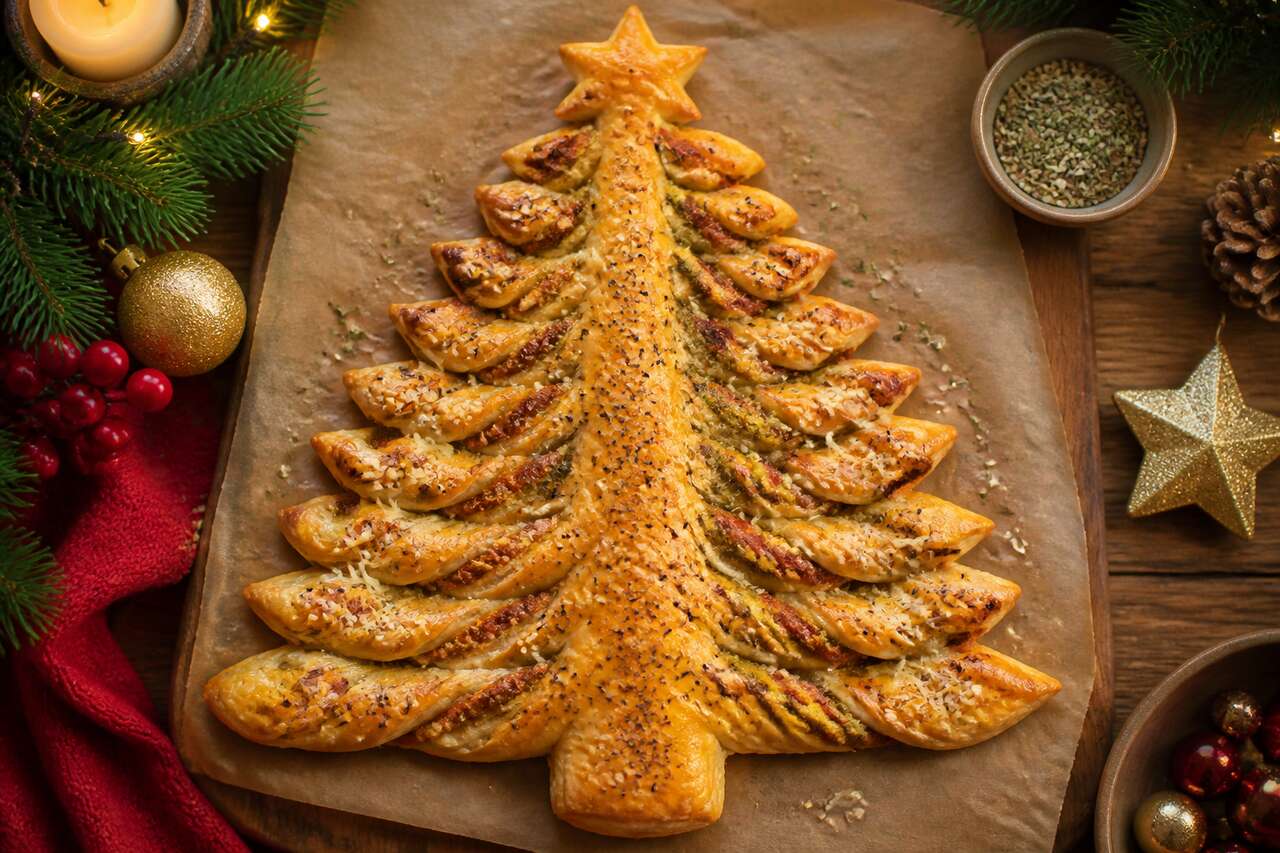 Feuilleté apéritif : sapin de Noël croustillant