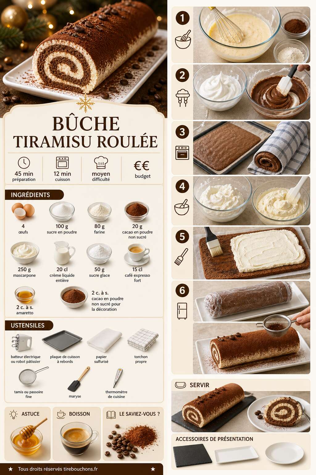 Fiche recette Bûche tiramisu roulée : recette gourmande pour les fêtes Fiche recette Bûche tiramisu roulée : recette gourmande pour les fêtes