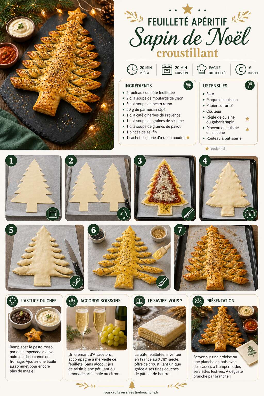 Fiche recette Feuillet&eacute; ap&eacute;ritif : sapin de No&euml;l croustillant