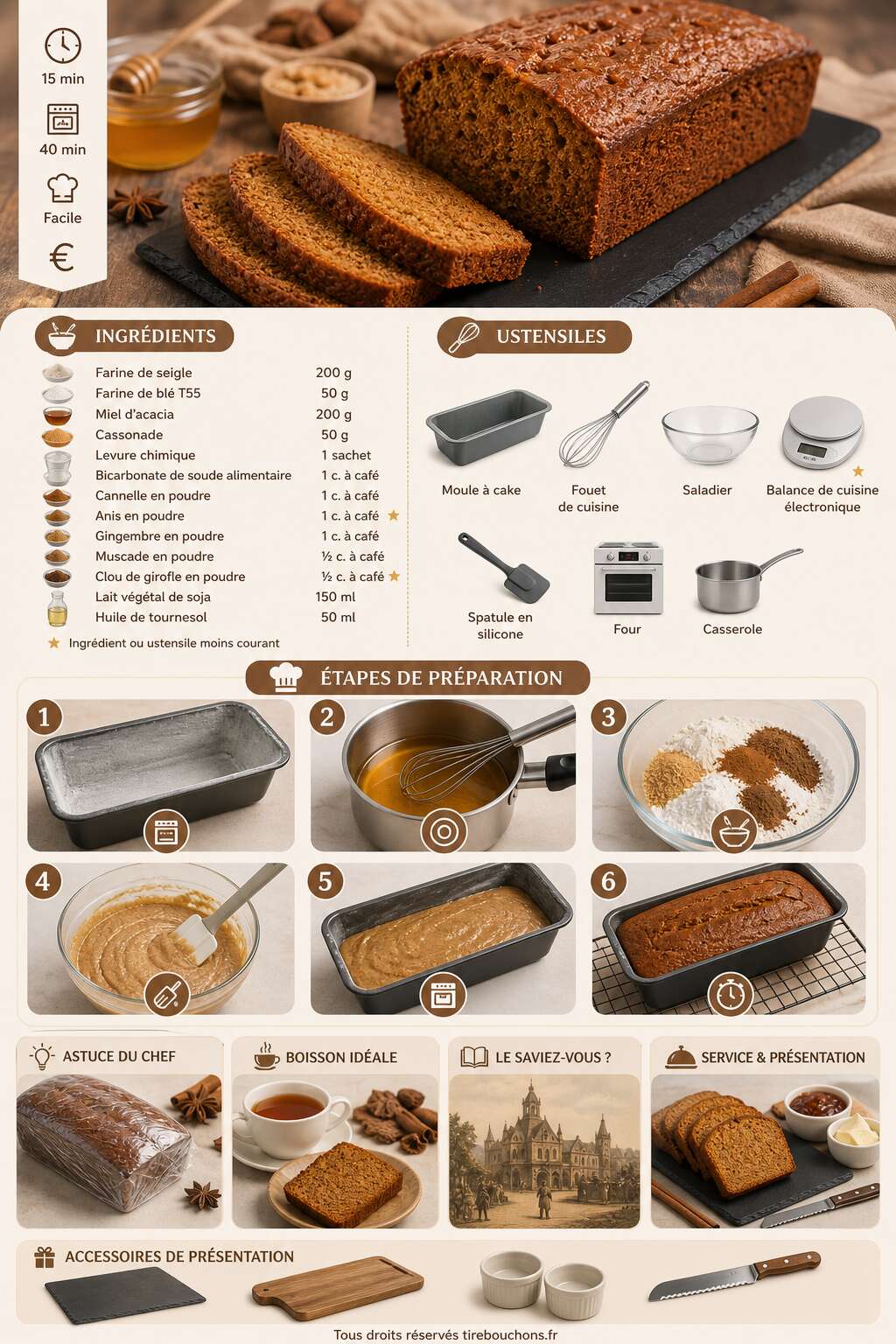 Fiche recette Pain d'épices moelleux : recette maison facile Fiche recette Pain d'épices moelleux : recette maison facile