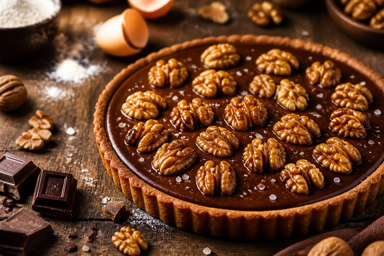 Tarte aux noix et chocolat : recette gourmande