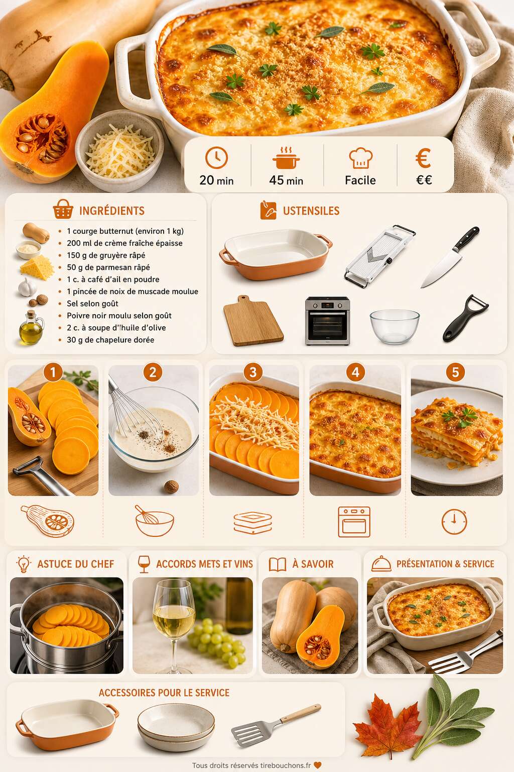 Fiche recette Gratin de butternut au fromage : recette savoureuse